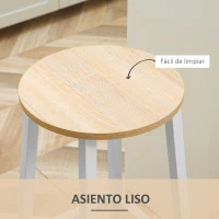 HOMCOM Juego de 2 Taburetes Altos de Cocina con Asiento de Melamina y Patas de Acero 32,5x32,5x65 cm Natural y Blanco(m-5)