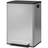HOMCOM Papelera doble 2 x 30 L con pedal, cierre suave, 47,5×37,5×67 cm, plateado(m-7)