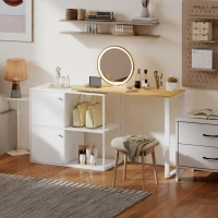 Escritorio Esquinero HOMCOM Giratorio 360° con Almacenamiento, Blanco/Madera Natural(m-4)