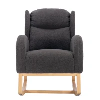 Sedia a dondolo moderna rivestita in tessuto Teddy con design ergonomico a schienale alto, per soggiorno e camera da letto, 71x96.5x101 cm, Grigio Scuro(m-2)