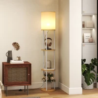 HOMCOM Lampada da Terra con Ripiani e Telecomando, 3 Temperature Colore, Legno Naturale(m-2)
