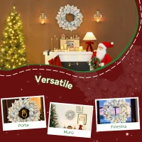 HOMCOM Ghirlanda Natalizia da 60 cm con Rami Innevati, 35 Luci LED con Timer e Pigne Decorative(m-7)