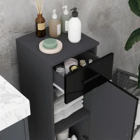 Dulap de baie din PAL Kleankin cu sertar și dulap pe 2 nivele reglabile, 30x30x82 cm, de culoare negru și gri închis(m-8)