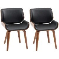HOMCOM Conjunto de 2 Cadeiras de Jantar com Pés de Madeira Estofadas em Couro Sintético Encosto Curvado 53x54x81 cm Preto(m-6)