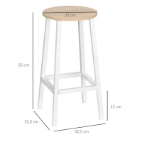 HOMCOM Juego de 2 Taburetes Altos de Cocina con Asiento de Melamina y Patas de Acero 32,5x32,5x65 cm Natural y Blanco(m-3)