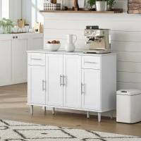 HOMCOM Credenza Buffet Elegante con 2 Cassetti e 3 Armadietti con Ripiani Regolabili, in Legno, 120x38x86 cm, Bianco(m-8)