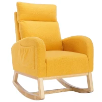 Sedia a dondolo moderna rivestita in tessuto Teddy con design ergonomico a schienale alto, per soggiorno e camera da letto, 71x96.5x101 cm, Giallo(m-2)