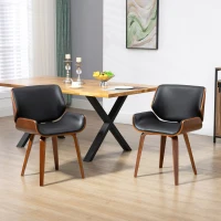 HOMCOM Conjunto de 2 Cadeiras de Jantar com Pés de Madeira Estofadas em Couro Sintético Encosto Curvado 53x54x81 cm Preto(m-2)