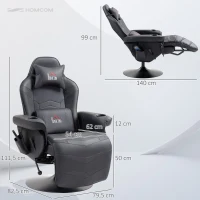 HOMCOM Gamingsessel, Massagefunktion, neigbare Lehne, Fußstütze, bis 120 kg, Stahlrahmen, Kunstleder, Schwarz(m-3)