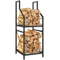 Outsunny Porte-bûches 2 niveaux en métal – Base surélevée, 34×30×80 cm, Noir(m-6)