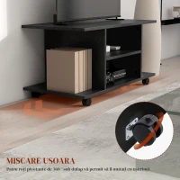 HOMCOM Mobilier Pentru Tv in Lemn cu Roti, Negru,40x40x80cm(m-5)