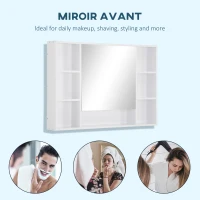 kleankin Armoire murale salle de bain avec miroir, meuble salle de bain, 7 étagères ouvertes et placard,100 x 15 x 70 cm, blanc(m-7)