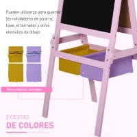 HOMCOM Pizarra de Doble Cara Caballete para Niños con Rollo de Papel y 2 Cestas de Almacenamiento 58,5x50,5x118 cm Rosa(m-5)