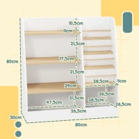 AIYAPLAY Estante para Livros Infantil com 4 Prateleiras e Compartimentos para Dormitório Escola Infantil 80x30x80 cm Branco(m-3)