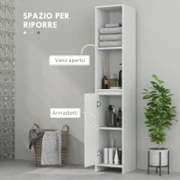 HOMCOM Colonna Bagno Salvaspazio con Armadietto e 2 Vani Aperti, 30x30x160cm, Bianco(m-4)