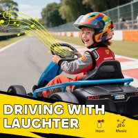 HOMCOM Elektrische Go-kart voor Kinderen, Driftfunctie, Claxon, Muziek, Veiligheidsgordel, Soft-Start, Blauw/Zwart(m-8)