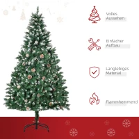 HOMCOM Kunstkerstboom 180 cm – Realistische den met 1111 takjes & 59 dennenappels (besneeuwd effect) voor binnen(m-4)