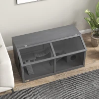 PawHut Knaagdierkooi met accessoires, sparrenhout, 100 cm x 52 cm x 50 cm, Grijs(m-10)