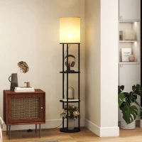 HOMCOM Candeeiro de Pé com Prateleiras 3 Temperaturas de Cor Controlo Remoto e Casquilho E27 Ø29x158 cm Preto(m-2)