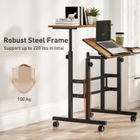 Escritorio HOMCOM ajustable 70 x 60 cm con ruedas y tablero inclinable, marrón(m-5)