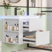 Badezimmerschrank Wand mit LED-Radarsensor-Beleuchtung 2 Schubladen seitlichen Ablagen 61cm Weiß(m-5)
