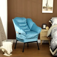 HOMCOM Moderne Accentstoel, Gestoffeerde Stoel met Stalen Poten en Zijvakken, voor Woonkamer, Slaapkamer, Blauw(m-10)