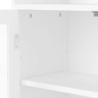 Badezimmer-Hochschrank mit Stauraum, Glasschranktür, Holzschranktür, verstellbare Trennwände, 57,4 x 28,4 x 162,5 cm, Weiß(m-9)