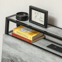 HOMCOM Single Steel Bed Frame, with LED Lights and Headboard Shelf - Grey(m-10)