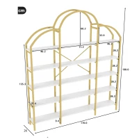 Estantería de estilo sencillo, cinco niveles de almacenamiento, forma única de nube, 170x26x190 cm, Oro + Blanco(m-3)