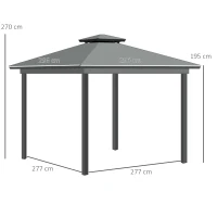 Outsunny 3 x 3(m) Patio Gazebo Canopy Garden Pavilion Tent Shelter Marquee with 2 Tier Roof, Netting and Curtains, Light Grey(m-3)