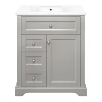 Badezimmerschrank 76cm Bodenstehender mit Waschbecken Feuchtigkeitsbeständig Stauraum Grau(m-11)