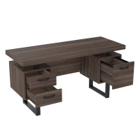 Einfacher Büroschreibtisch mit Schubladen, MDF und hochwertiges Metallrohr, geräumige Schreibtischplatte, effiziente Aufbewahrung, 135 x 54 x 76 cm, Schwarz+Braun(m-9)