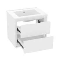 Wandhängender Badezimmerschrank mit LED-Radarsensor-Beleuchtung, zwei Schubladen und integriertem Keramikwaschbecken, 60 x 46 x 50 cm, Weiß(m-1)