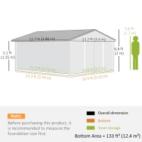 Outsunny 12.5ft x 11.1ft Durable Steel Sliding Door Storage Shed with Four Ventilation - Green(m-3)
