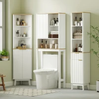 HOMCOM Mueble sobre inodoro con puerta acanalada y estantes regulables, 65x25x170 cm, blanco(m-4)