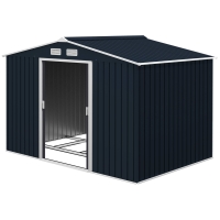 Outsunny 9 x 6ft Metal Bicycle Shed, Outdoor Storage Tool House with Ventilation Slots, Foundation Kit and Lockable Double Doors, Dark Grey