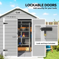 Outsunny 6 x 5ft Garden Shed, Plastic Shed with Floor, Window, Lockable Doors and Vents, Wood Effect Resin Tool Shed for Outdoor Patio, Dark Grey(m-8)
