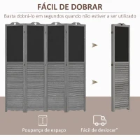 HOMCOM Biombo Separador de Ambientes Dobrável de 4 Painéis de Madeira com Quadros 162x172 cm Cinzento(m-4)