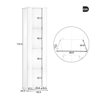 Multifunktionale Vitrine mit Glastrennwand, LED-Farbwechsellicht, 40 x 29 x 170 cm, Schwarz(m-3)
