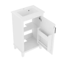 Freistehender Badezimmerschrank mit integriertem Keramikwaschbecken, verstellbaren Regalen, 51 x 34 x 83 cm, Weiß(m-1)