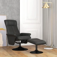 HOMCOM Polsterfauteuil, Accentstoel met Voetenbank, Draaibaar, Ergonomisch, Microvezeldoek, tot 150 kg, Zwart(m-8)