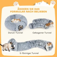 PawHut Kattentunnel, Pluchestof, Kussen, opvouwbaar, metalen frame, kattenhol, lichtgrijs(m-4)