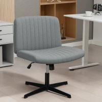 HOMCOM Armless Office Chair No Wheels, Linen Fabric Criss Cross Legged Desk Chair with Wide Seat, Thick Padding, Tilt Function, Height Adjustable Swivel Computer Seat for Home, Grey(m-9)