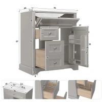 Badezimmerschrank 76cm Bodenstehender mit Waschbecken Feuchtigkeitsbeständig Stauraum Grau(m-3)