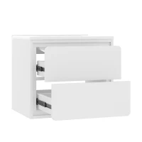 Wandhängender Badezimmerschrank mit LED-Radarsensor-Beleuchtung, zwei Schubladen und integriertem Keramikwaschbecken, 60 x 46 x 50 cm, Weiß(m-9)