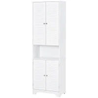 HOMCOM Tall Freestanding Bathroom Cabinet Retro Shutters w/ 3 Compartments Shelves Elevated Base Narrow Organiser White 60L x 30W x 182.5H cm(m-11)