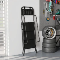 HOMCOM Klappbare Scherenleiter 3 Stufen mit Werkzeugtasche, rutschfeste XL-Stufen – Schwarz(m-5)