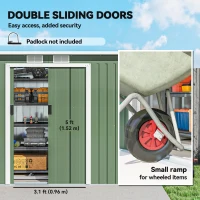 Outsunny 9ft x 4ft Metal Garden Shed, Outdoor Tool House with Foundation Kit, Ventilations and Double Doors, Light Green(m-5)