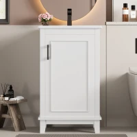 Freistehender Badezimmerschrank mit integriertem Keramikwaschbecken, verstellbaren Regalen, 51 x 34 x 83 cm, Weiß(m-2)