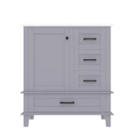 Bodenstehender Badezimmerschrank mit Waschbecken, vielfältiger Stauraum, 76 x 46 x 83,5 cm, Grau(m-11)